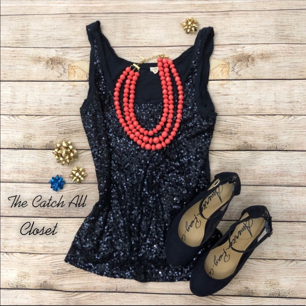 J. Crew Navy Blue Sequence Tank Top Size Large
